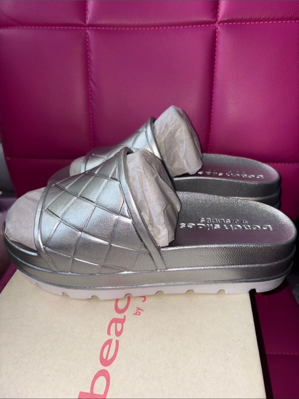 J/Slides Silver Eva Stud Sandals Size 9